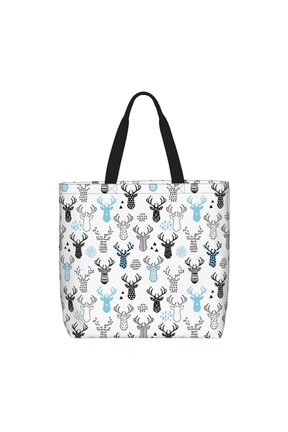 Winter Art Blue and Black Moose for Tote Bag for Women with Zipper, Gym Tote with Compartments, Laptop Work Tote Nurse Dance Yoga Bag for Sport, Travel