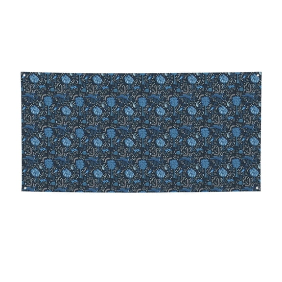 Picia Winter Blue Forest Deer Pattern Party Banner, Festive Decoration, Holiday Banner, Celebration Decor, Event Banner, Reusable Party Banner-Medium