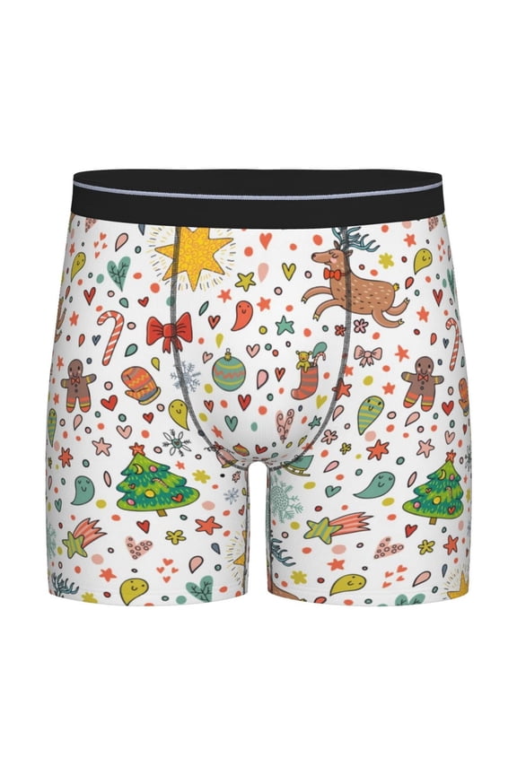 Winter Christmas And New Year Deer Pattern Men's Athletic Long Leg Briefs , Performance Stretch Underwear,Moisture-Wicking