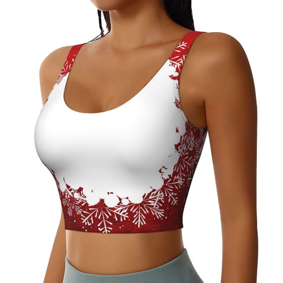 Picia Winter Christmas Snowflake Sports Bra for Women,Padded Strappy Sports Bras Medium Support Yoga Bra with Removable Cups,Running Yoga Bra-XX-Large