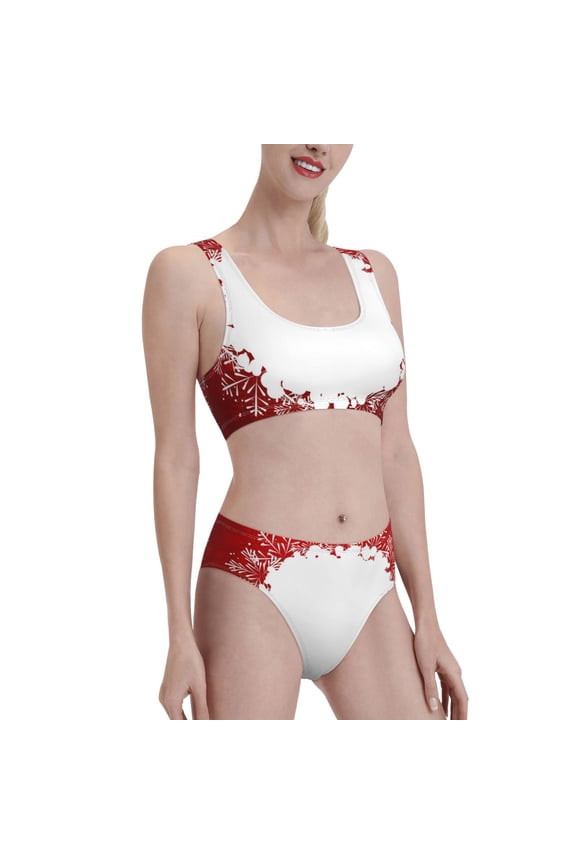 Winter Christmas Snowflake Women's High Waisted Bikini Scoop Neck Swimsuit Two Pieces Bathing Suit-Medium