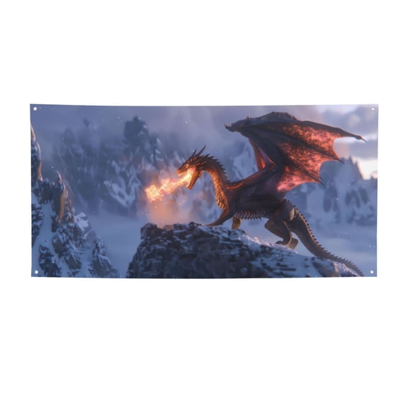 Picia Winter Fire Dragon Pattern Party Banner, Festive Decoration, Holiday Banner, Celebration Decor, Event Banner, Reusable Party Banner-Small