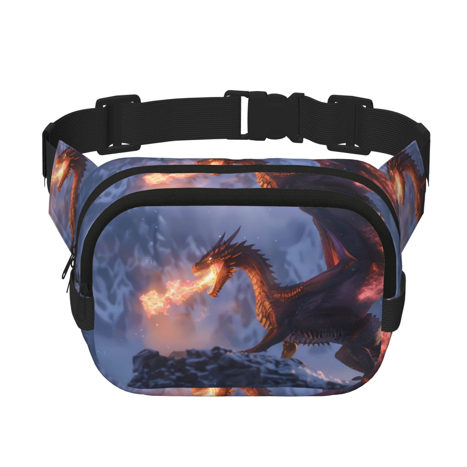 Picia Winter Fire Dragon Print Square Double-Layer Waist Bag Mini Adjustable Waist Belt Bag Exercise Running Travel Hiking