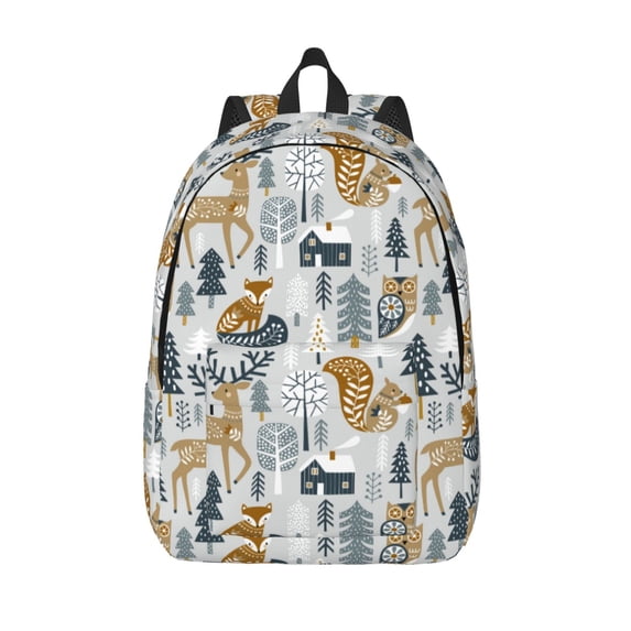 Picia Winter Forest Animals Printed Canvas Daypack - Stylish and Durable Vintage Compact Backpack - Class, Work, Travel, or Laptop Bookbag,Organized Compartments-Small