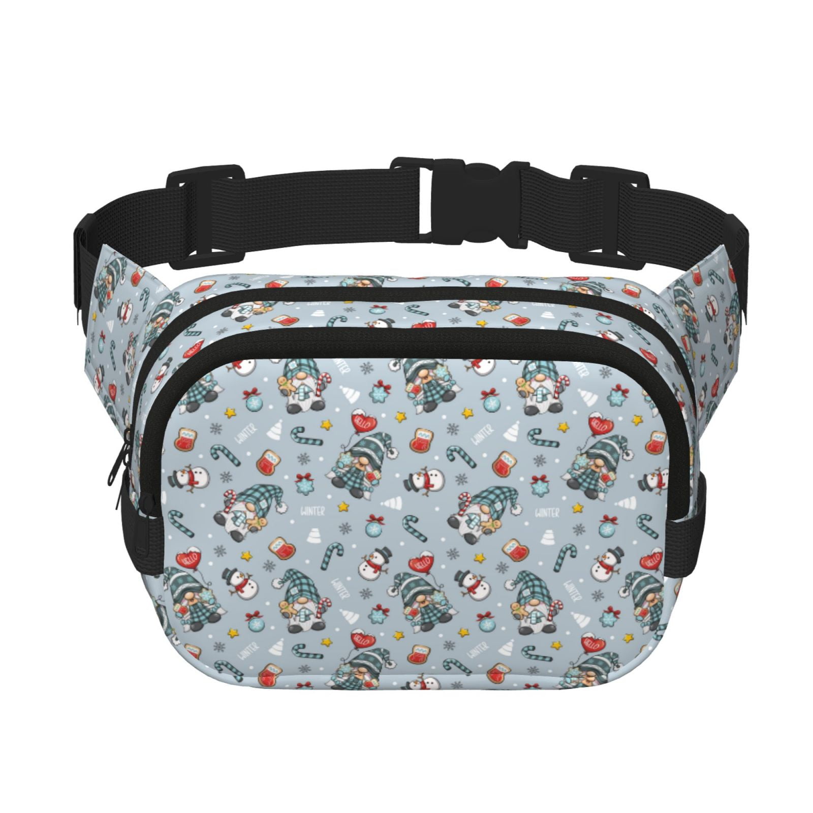 Picia Winter Gnome And Snowman Print Square Double-Layer Waist Bag Mini Adjustable Waist Belt Bag Exercise Running Travel Hiking