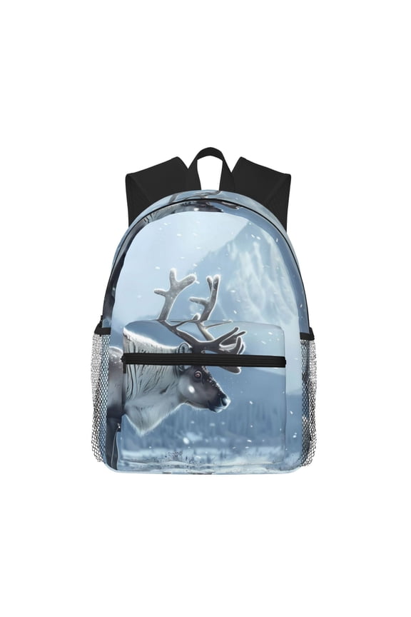 Winter Reindeer In Snowy Mountains Large Capacity Backpack Classic Style Backpack Casual Backpack Water-Resistant School Work Travel Outdoor Backpack