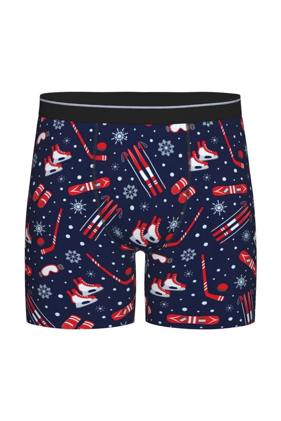 Winter Skiing Snowflakes Pattern Men's Athletic Long Leg Briefs , Performance Stretch Underwear,Moisture-Wicking