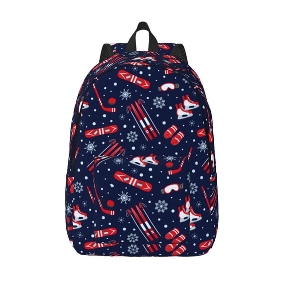 Picia Winter Skiing Snowflakes Printed Canvas Daypack - Stylish and Durable Vintage Compact Backpack - Class, Work, Travel, or Laptop Bookbag,Organized Compartments-Small