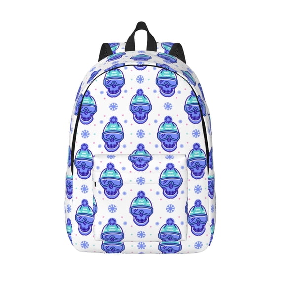 Picia Winter Snowflake Skiing Skull Printed Canvas Daypack - Stylish and Durable Vintage Compact Backpack - Class, Work, Travel, or Laptop Bookbag,Organized Compartments-Medium