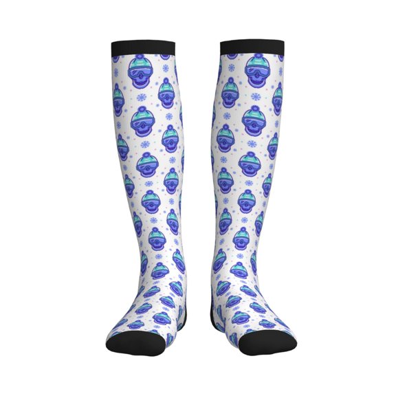 Picia Winter Snowflake Skiing Skull Printed Sports Compression Socks - 15-20mmHg Graduated Compression, High-Performance Soft and Breathable Socks for Men and Women