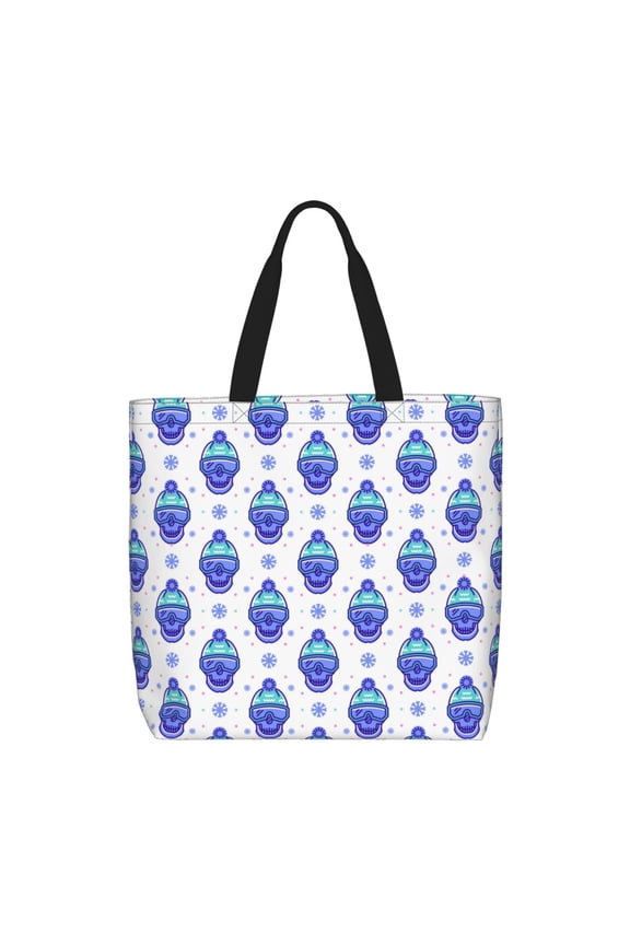 Winter Snowflake Skiing Skull for Tote Bag for Women with Zipper, Gym Tote with Compartments, Laptop Work Tote Nurse Dance Yoga Bag for Sport, Travel