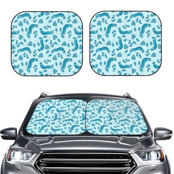 Picia Winter Warmth Blue Knitted 2 Piece Car Windshield Sun Shade Foldable | Foldable Sun Shield for Front Window Blocks UV Rays and Keeps Your Vehicle Cool-Large