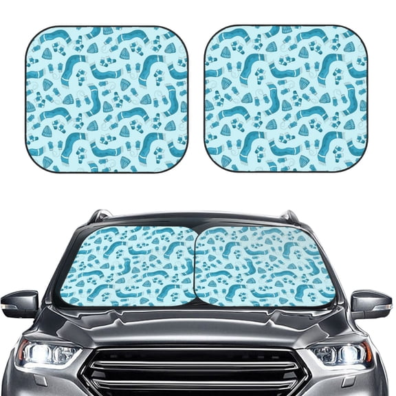 Picia Winter Warmth Blue Knitted 2 Piece Car Windshield Sun Shade Foldable | Foldable Sun Shield for Front Window Blocks UV Rays and Keeps Your Vehicle Cool-Small