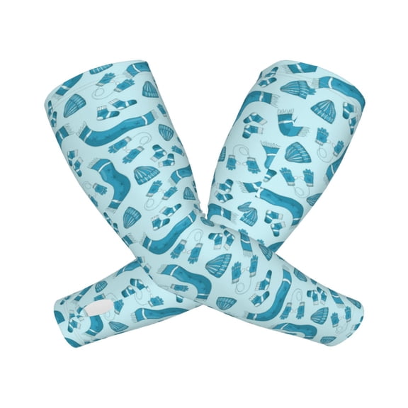 Picia Winter Warmth Blue Knitted Arm Sleeves for Men and Women - Tattoo Cover Up UPF 50+ Cooling Sports Sleeve for Basketball Golf Football-One Size