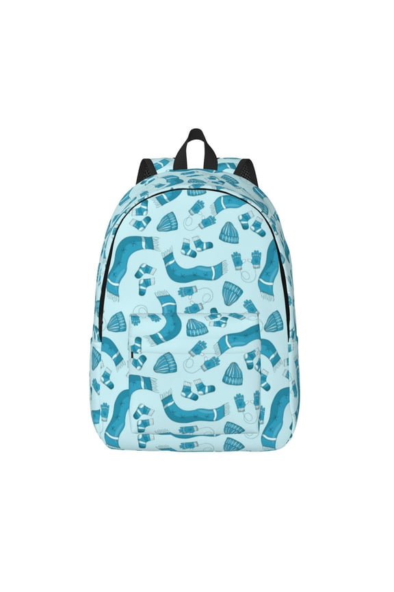 Winter Warmth Blue Knitted Printed Canvas Daypack - Stylish and Durable Vintage Compact Backpack - Class, Work, Travel, or Laptop Bookbag,Organized Compartments-Medium