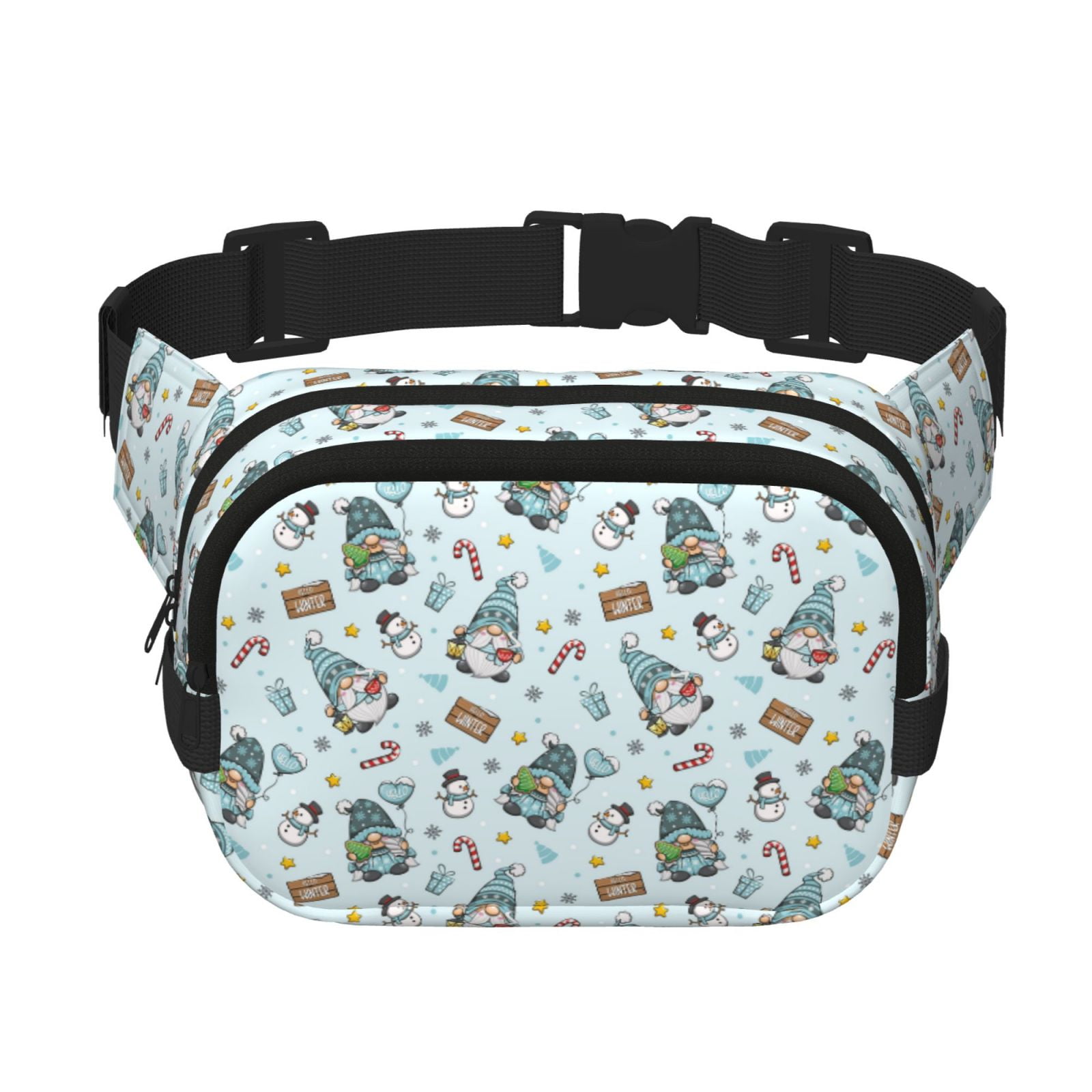 Picia Winter Wonderland Light Blue Print Square Double-Layer Waist Bag Mini Adjustable Waist Belt Bag Exercise Running Travel Hiking