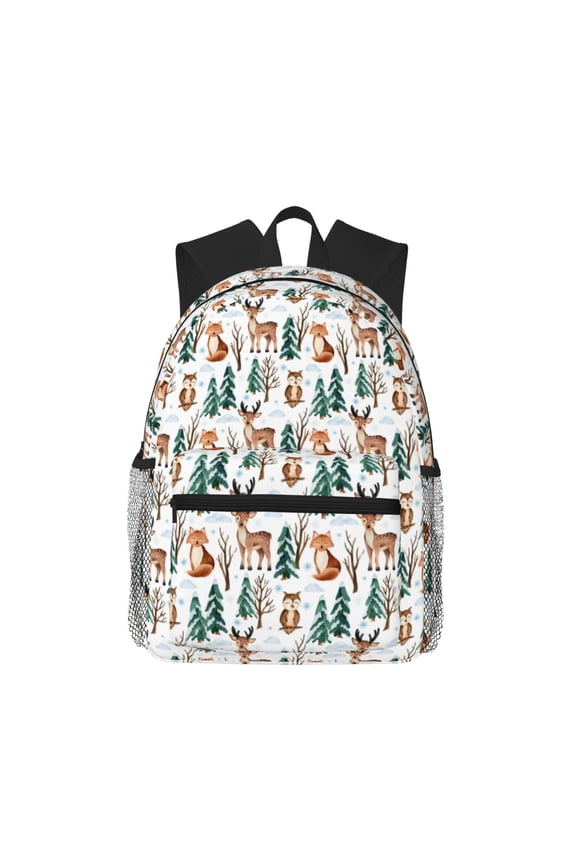 Winter Woodland Friends Large Capacity Backpack Classic Style Backpack Casual Backpack Water-Resistant School Work Travel Outdoor Backpack