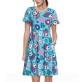 thumbnail image 1 of Picia Wls And Flowers Pattern Women's Short Sleeve Summer Dress Pleated Loose Swing Knee Length Short Sleeve Swing Dresses, 1 of 6