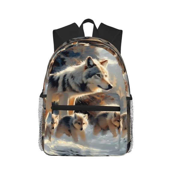 Picia Wolf Family Winter Wonderland Large Capacity Backpack Classic Style Backpack Casual Backpack Water-Resistant School Work Travel Outdoor Backpack
