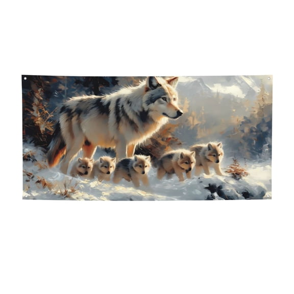 Picia Wolf Family Winter Wonderland Pattern Party Banner, Festive Decoration, Holiday Banner, Celebration Decor, Event Banner, Reusable Party Banner-Small