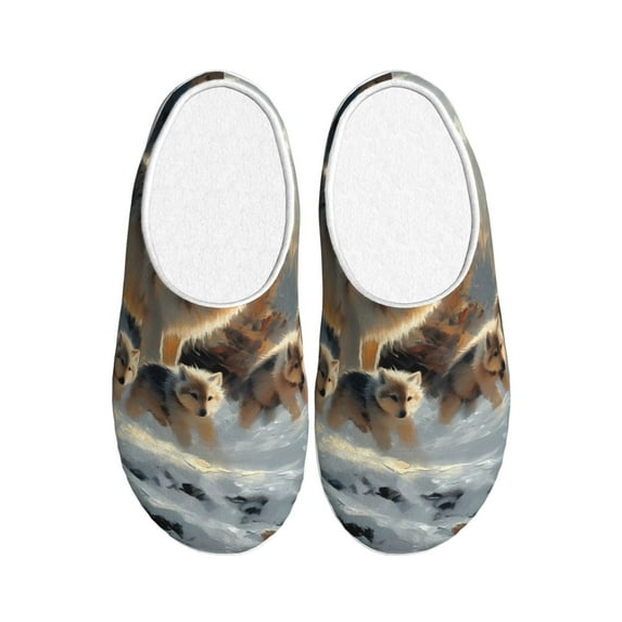 Picia Wolf Family Winter Wonderland for Women's Lamb-hug Comfy Fleece House Slippers Memory Foam, Slip-on House Shoes Indoor Outdoor-40/41