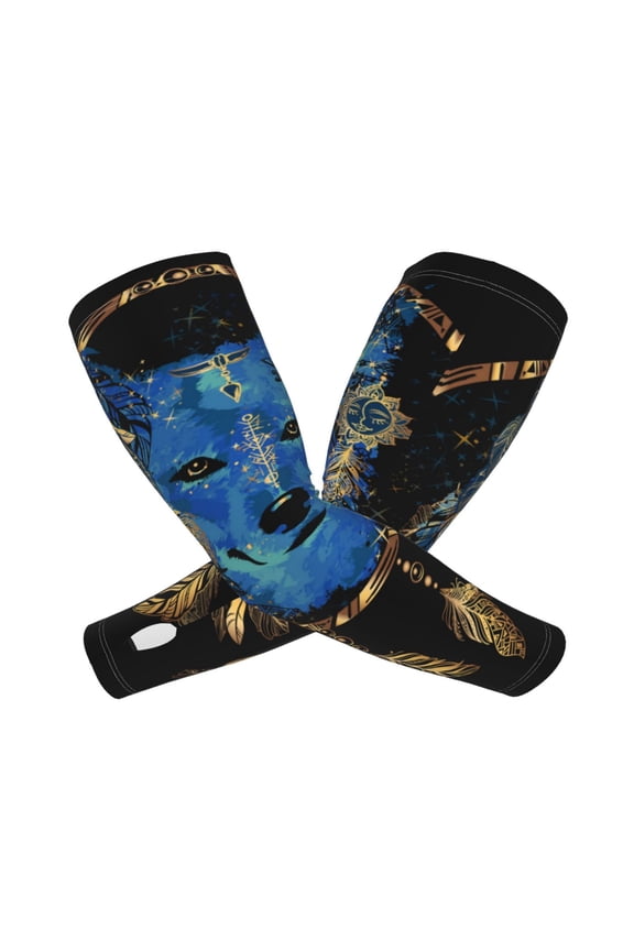 Wolf Head And Dreamcatcher Arm Sleeves for Men and Women - Tattoo Cover Up UPF 50+ Cooling Sports Sleeve for Basketball Golf Football-One Size