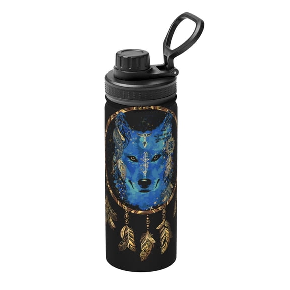 Picia Wolf Head And Dreamcatcher Pattern Water Bottle 18 oz Stainless Steel Insulated Bottles With Handle Leak Proof Gym Sport Water Jug BPA-free insulated kettle For Men Women Adults