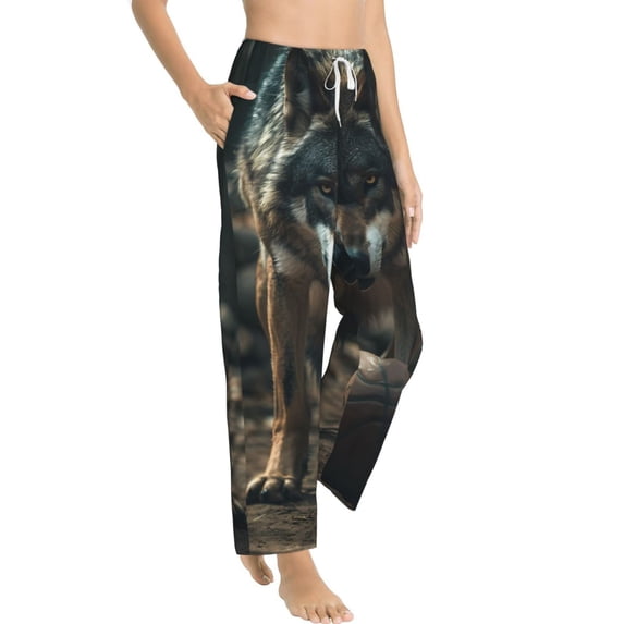 Picia Wolf With Basketball Womens Soft Woven Cotton Elastic Waistband Sleep Pajama Pant Lounge Sleep Pant With Pockets And Drawstring-XX-Large