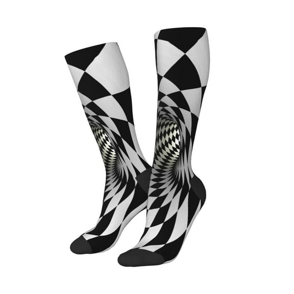 Picia Women Crew Soft Moisture-wicking Socks 3D Vortex Illusion Pattern Design Cotton Socks, One Size fit All