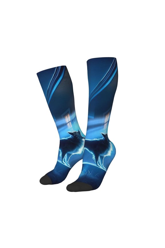 Women Crew Soft Moisture-wicking Socks A Wolf Barks Out A Window Pattern Design Cotton Socks, One Size fit All