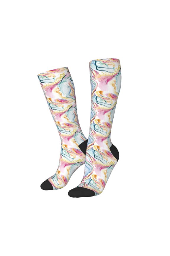 Women Crew Soft Moisture-wicking Socks Abstract Marble Texture Pattern Design Cotton Socks, One Size fit All
