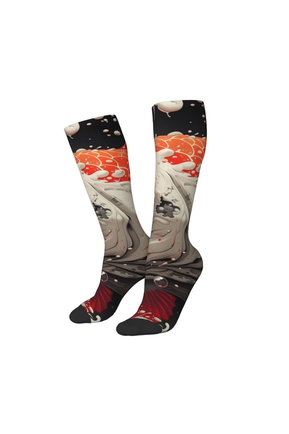 Women Crew Soft Moisture-wicking Socks Abstract Red Koi Fish Art Pattern Design Cotton Socks, One Size fit All
