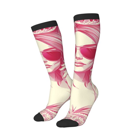 Picia Women Crew Soft Moisture-wicking Socks Ace Of Diamonds Lady Pattern Design Cotton Socks, One Size fit All