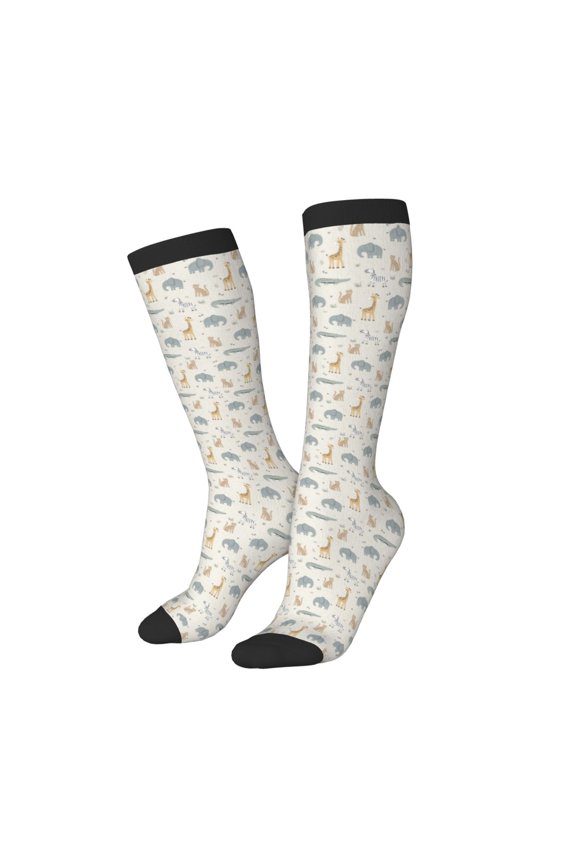 Women Crew Soft Moisture-wicking Socks African Animals Pattern Design Cotton Socks, One Size fit All