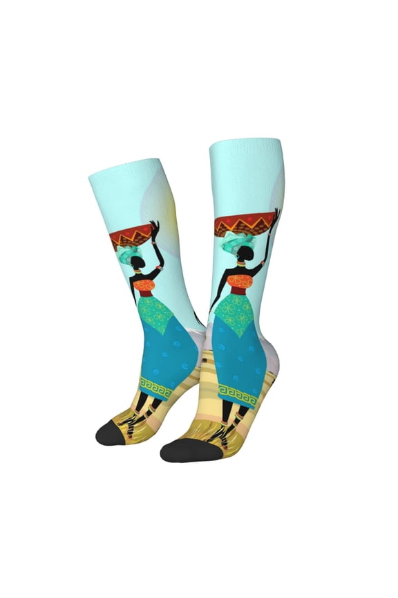 Women Crew Soft Moisture-wicking Socks African Women Pattern Design Cotton Socks, One Size fit All