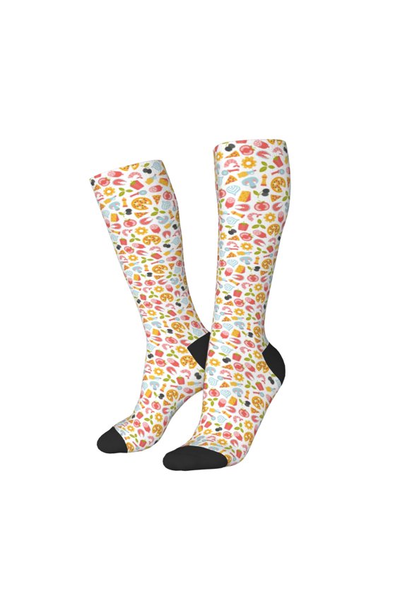 Women Crew Soft Moisture-wicking Socks Afternoon Tea Pattern Design Cotton Socks, One Size fit All