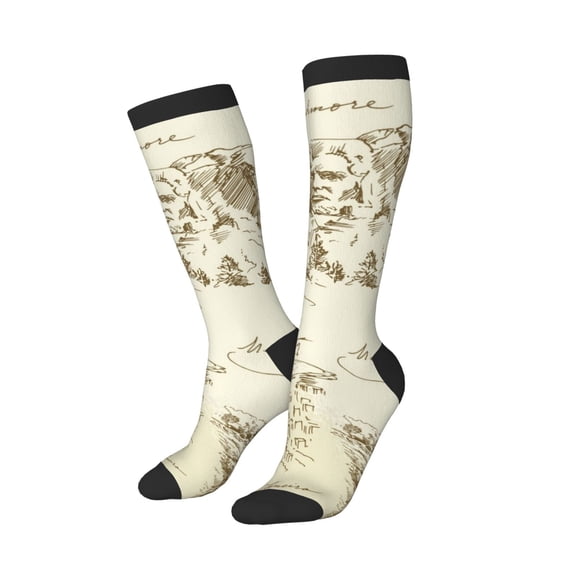 Picia Women Crew Soft Moisture-wicking Socks American Monuments Pattern Design Cotton Socks, One Size fit All