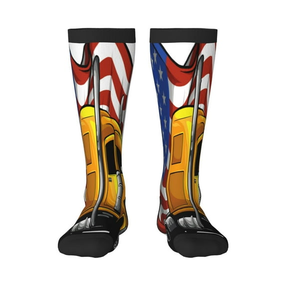 Picia Women Crew Soft Moisture-wicking Socks American Truck Pattern Design Cotton Socks, One Size fit All