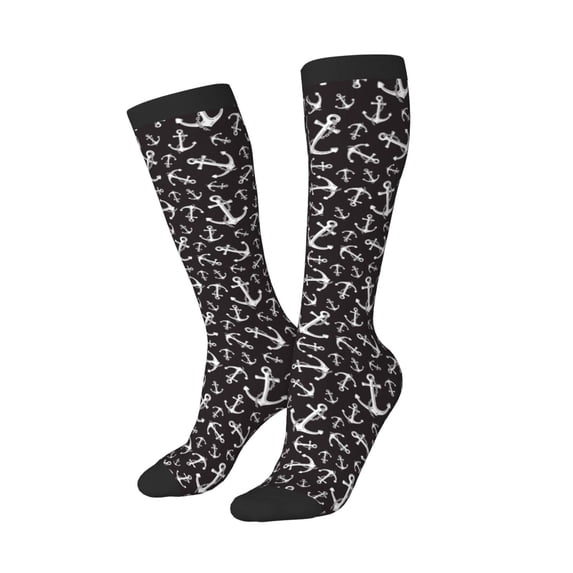 Picia Women Crew Soft Moisture-wicking Socks Anchors Pattern Design Cotton Socks, One Size fit All