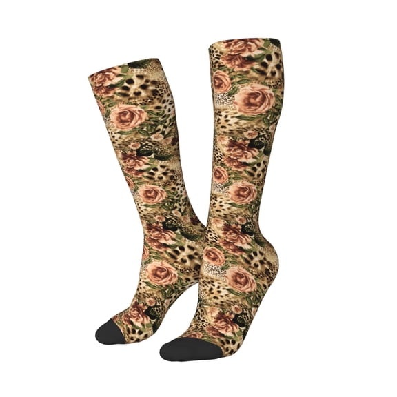Picia Women Crew Soft Moisture-wicking Socks Animal Leopard Pattern Design Cotton Socks, One Size fit All
