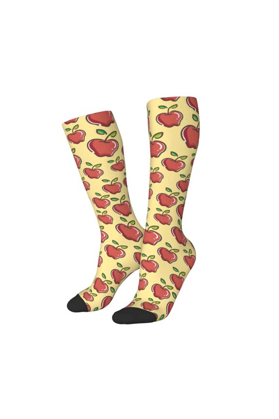 Women Crew Soft Moisture-wicking Socks Apple Pattern Design Cotton Socks, One Size fit All