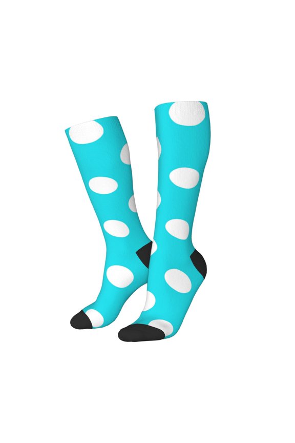 Women Crew Soft Moisture-wicking Socks Aqua And White Polka Dot Pattern Design Cotton Socks, One Size fit All