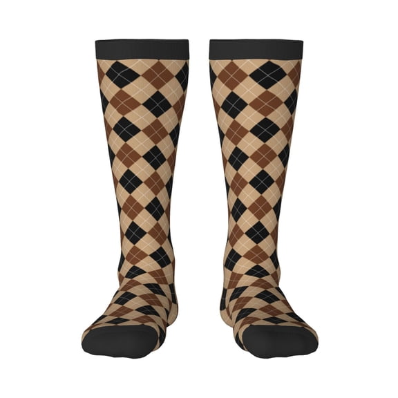 Picia Women Crew Soft Moisture-wicking Socks Argyle of brown Pattern Design Cotton Socks, One Size fit All