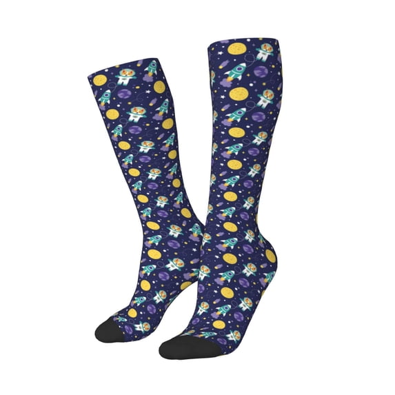 Picia Women Crew Soft Moisture-wicking Socks Astronaut Corgi Pattern Design Cotton Socks, One Size fit All