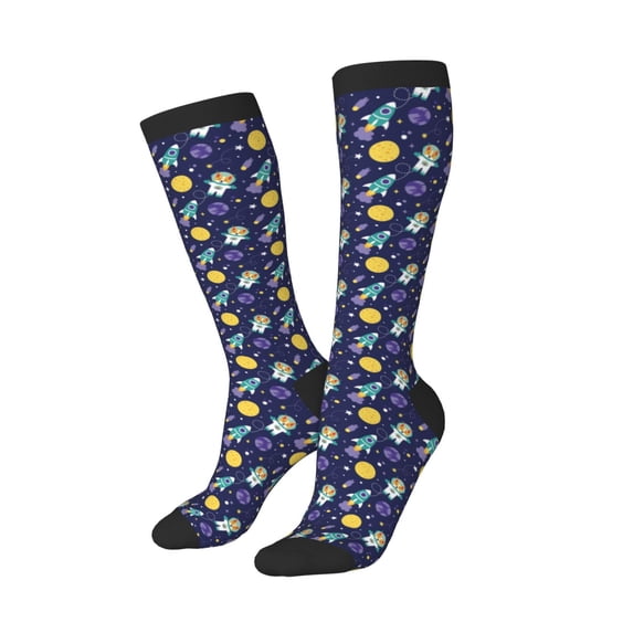 Picia Women Crew Soft Moisture-wicking Socks Astronaut Corgi Pattern Design Cotton Socks, One Size fit All