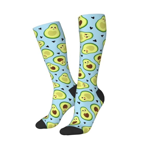 Picia Women Crew Soft Moisture-wicking Socks Avocado and Hearts Pattern Design Cotton Socks, One Size fit All