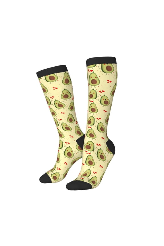 Women Crew Soft Moisture-wicking Socks Avocados And Hearts Pattern Design Cotton Socks, One Size fit All