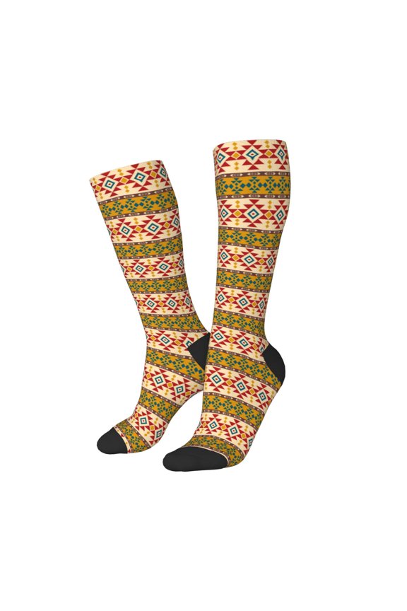Women Crew Soft Moisture-wicking Socks Aztec Pattern Design Cotton Socks, One Size fit All