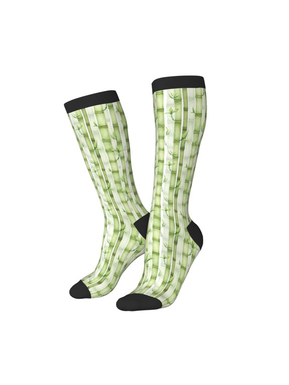 Women Crew Soft Moisture-wicking Socks Bamboo Stems And Leaves Pattern Design Cotton Socks, One Size fit All
