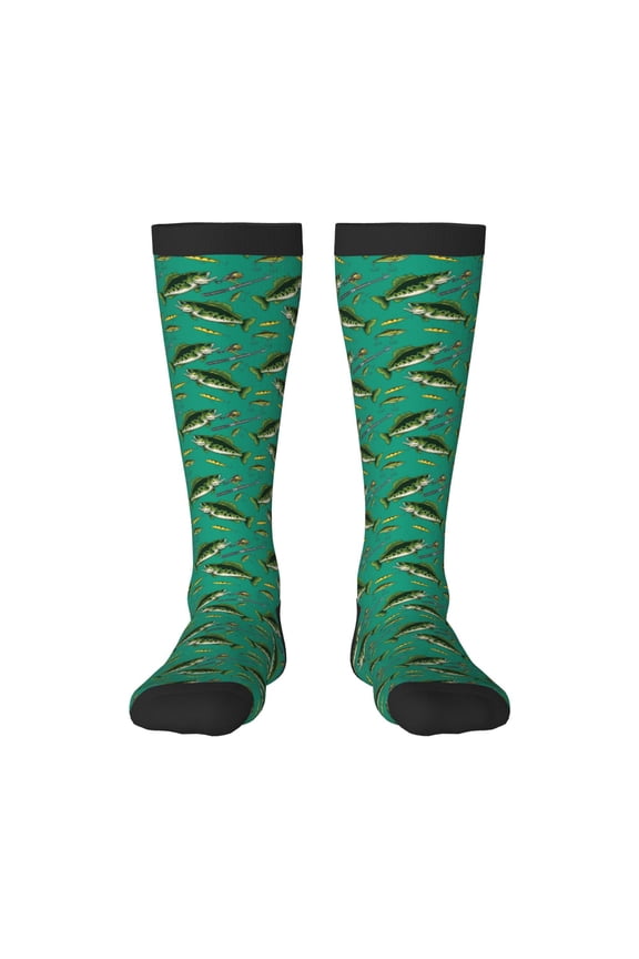Women Crew Soft Moisture-wicking Socks Bass Fish Pattern Design Cotton Socks, One Size fit All